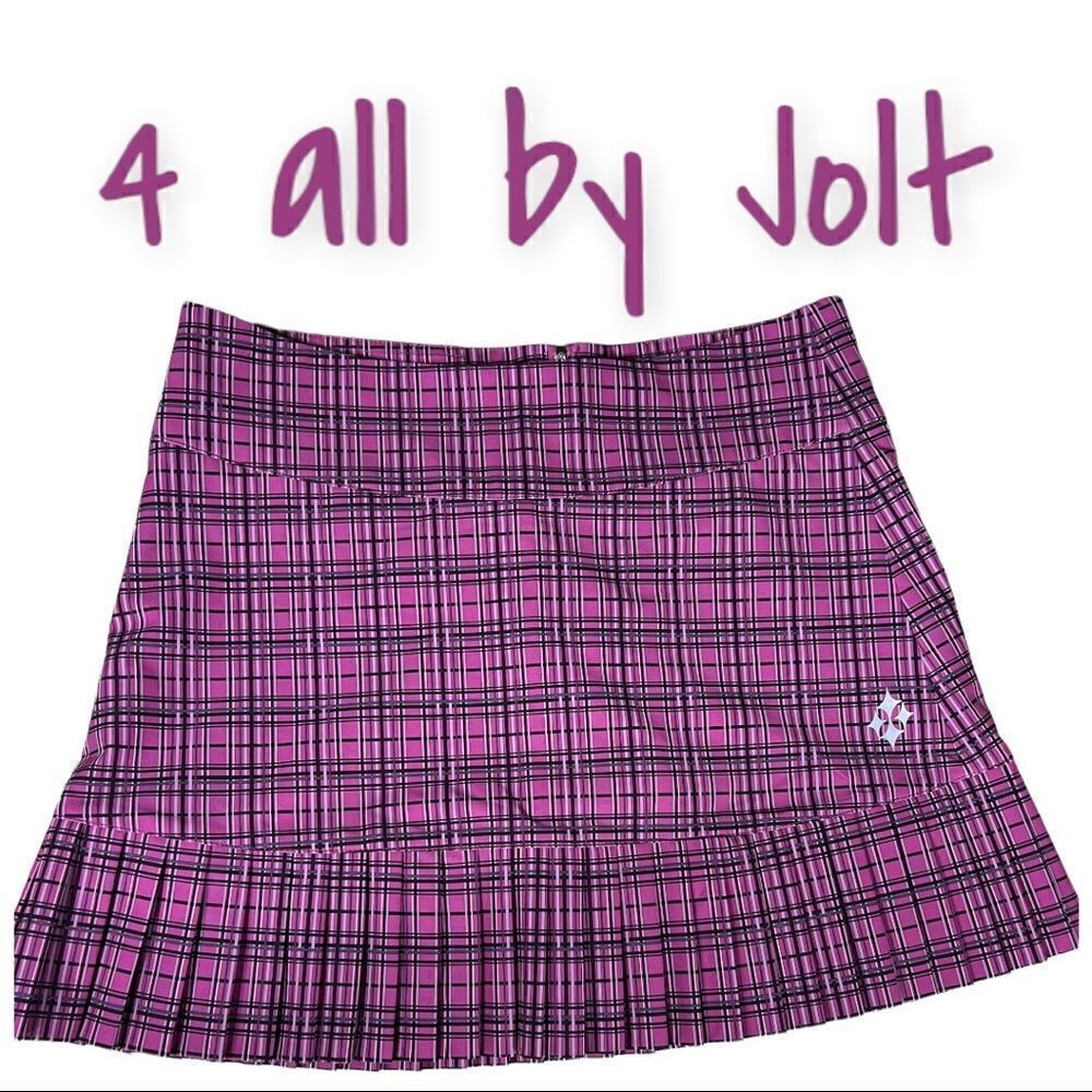 4 All by Jofit Plaid Golf Skort Size 2 Pink Black Silver Athletic Fitness Tennis